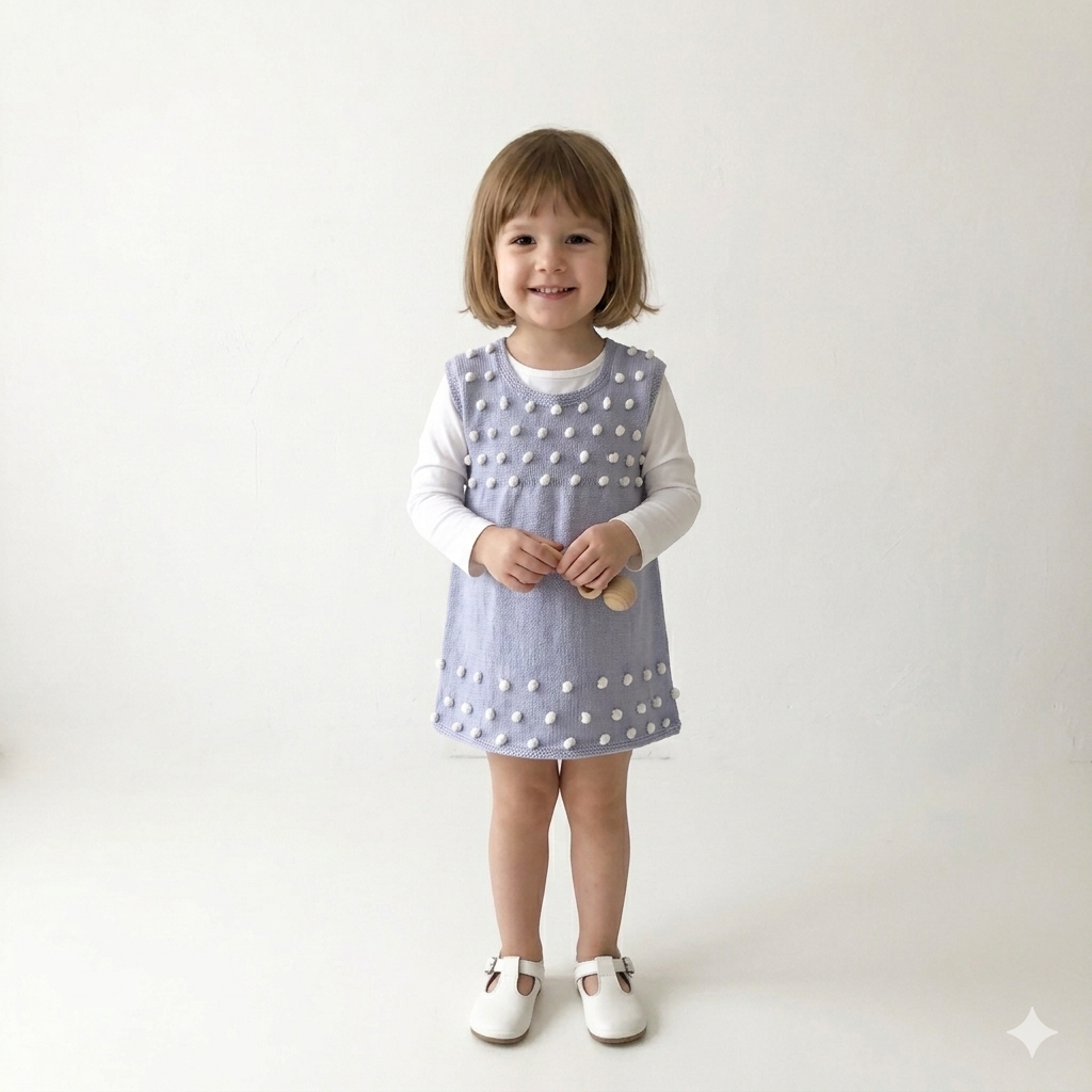 Popcorn Dress, Periwinkle × Snow popcorns