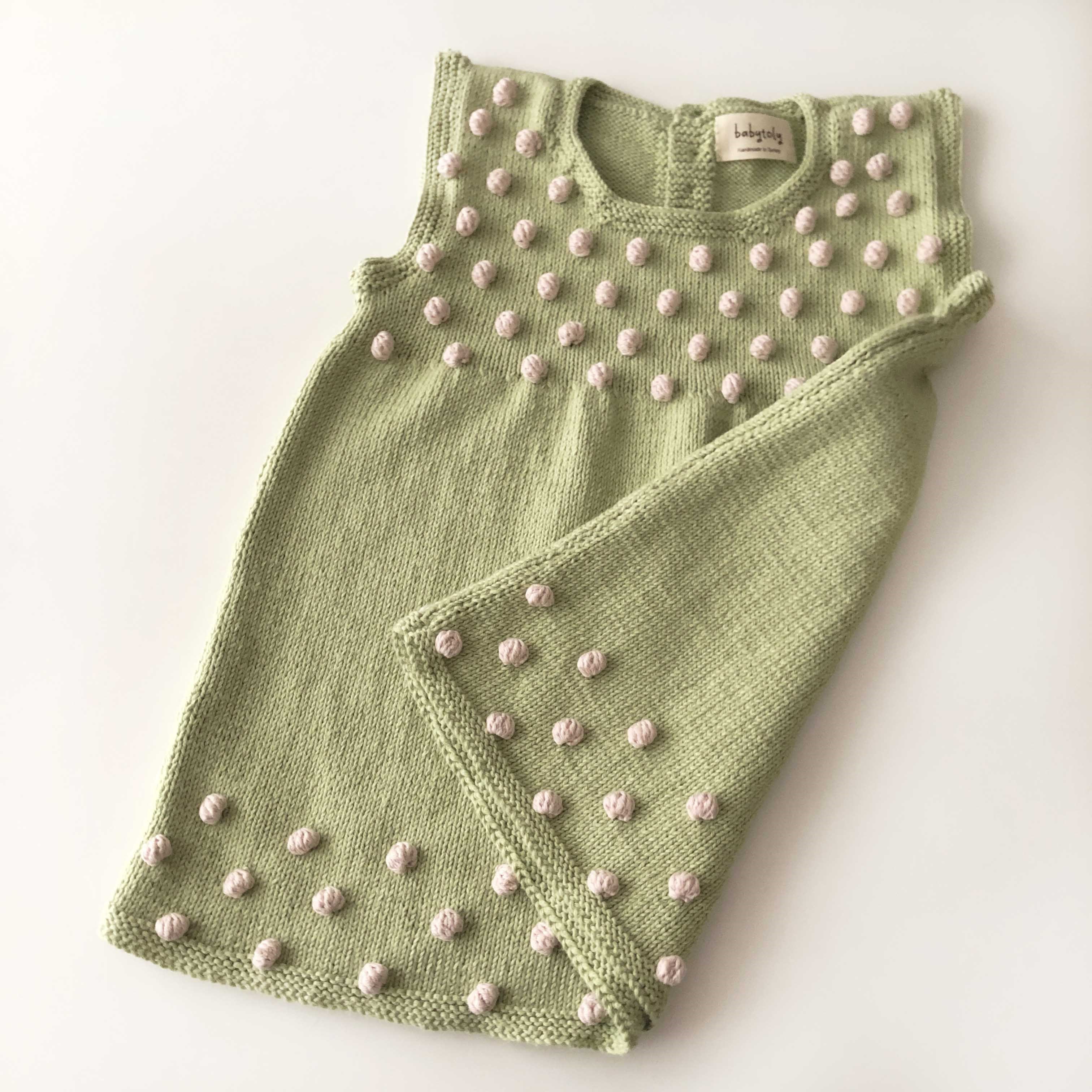 Popcorn Dress, Pistachio × Powder pink popcorns