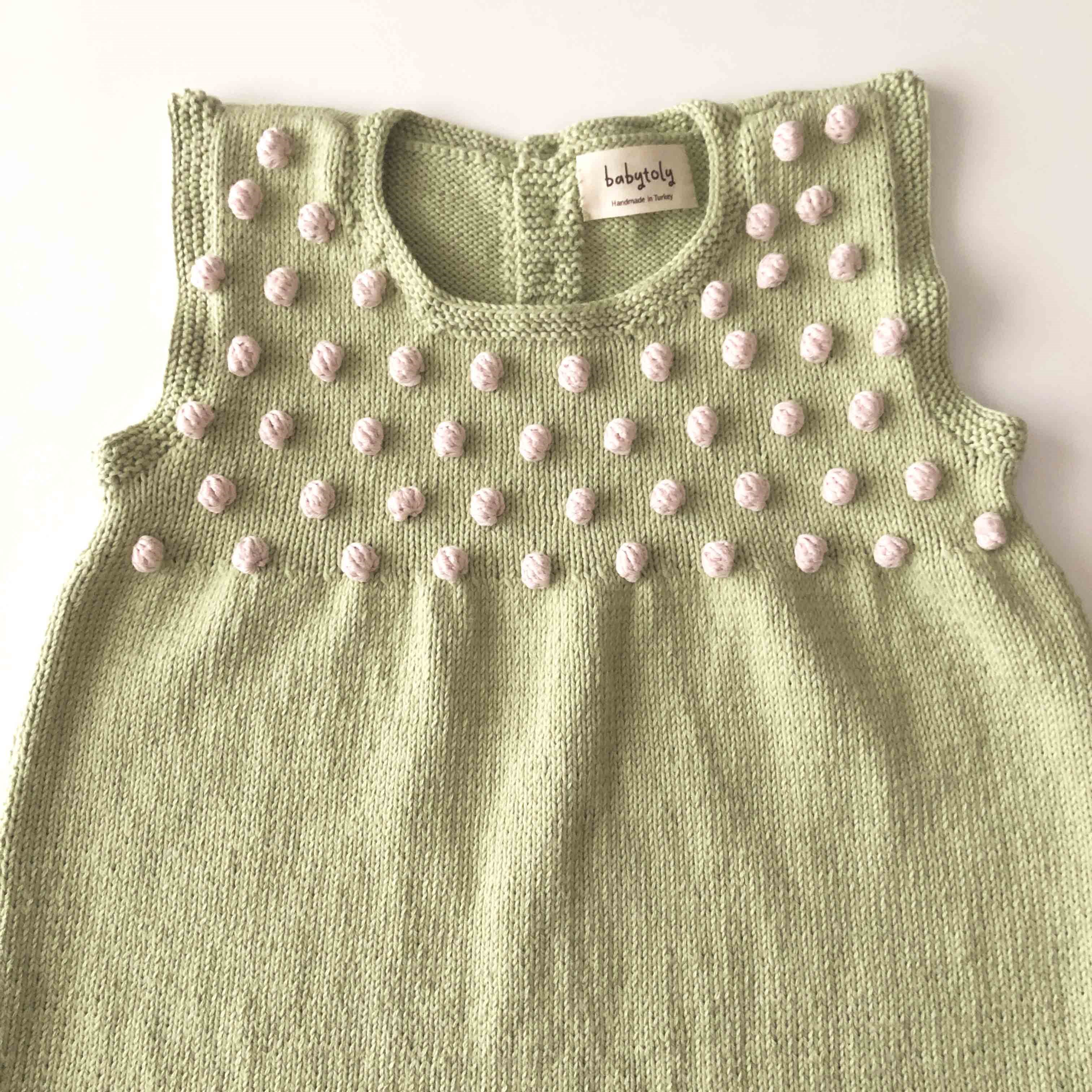 Popcorn Dress, Pistachio × Powder pink popcorns
