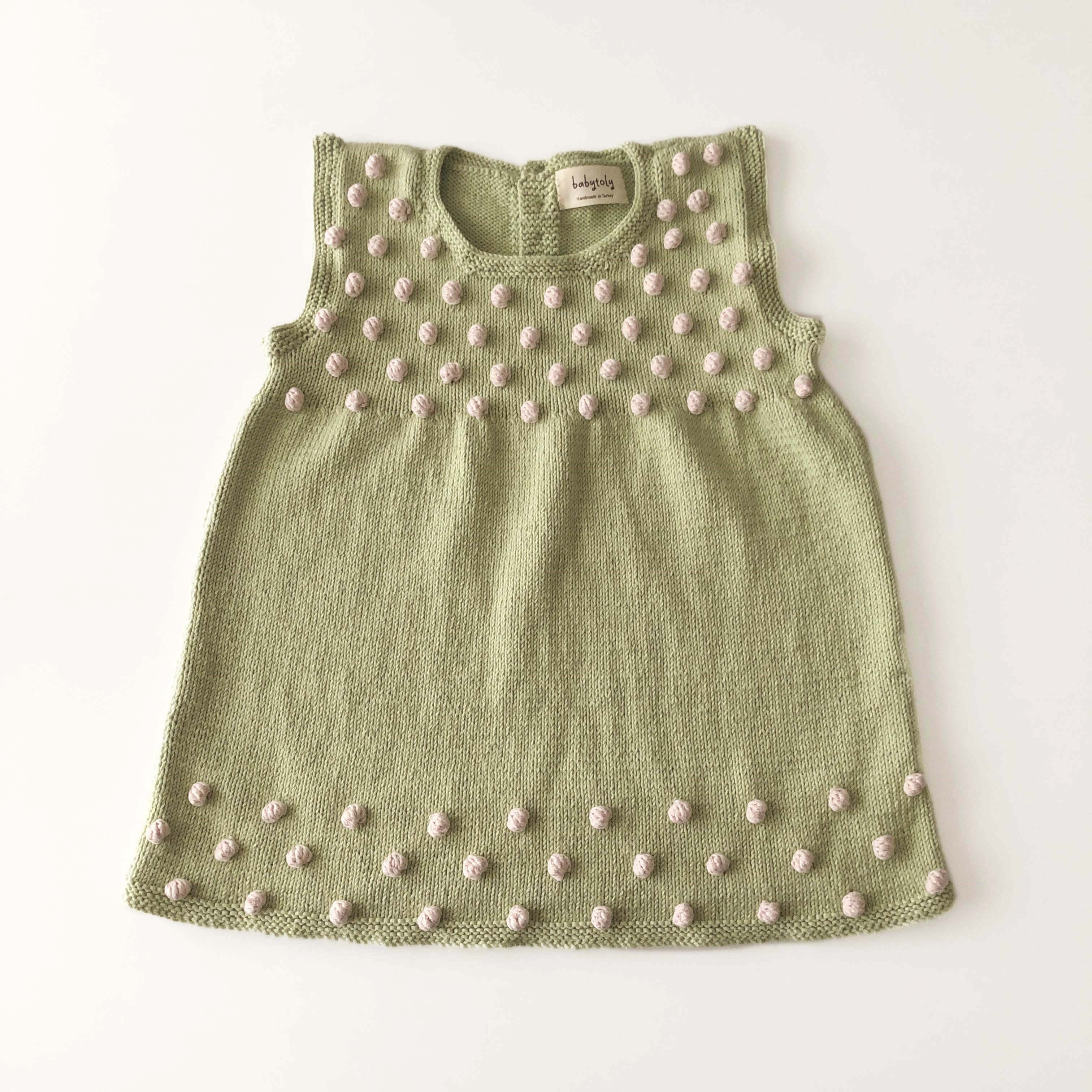 Popcorn Dress, Pistachio × Powder pink popcorns