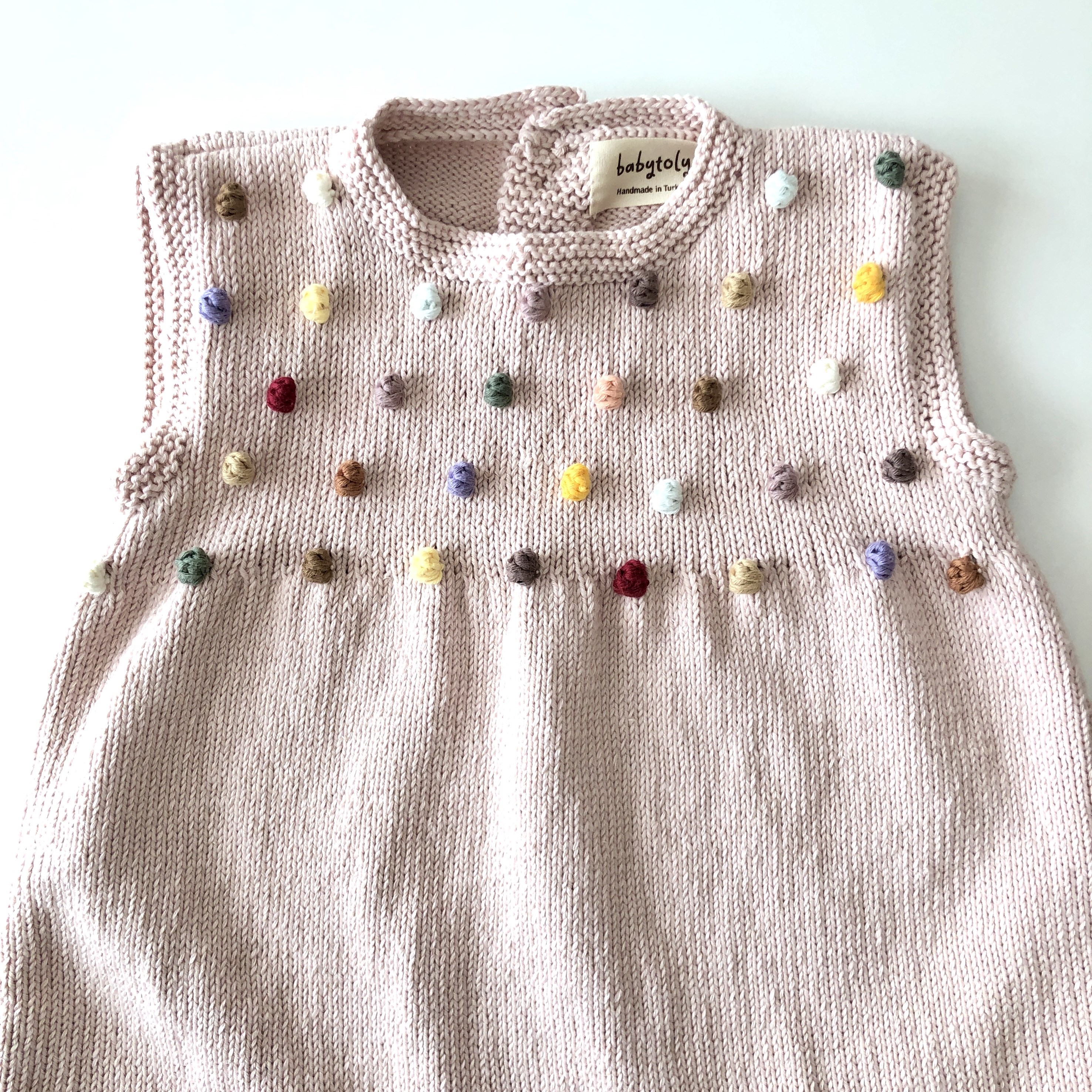 Popcorn Dress, Powder pink × Rainbow popcorns