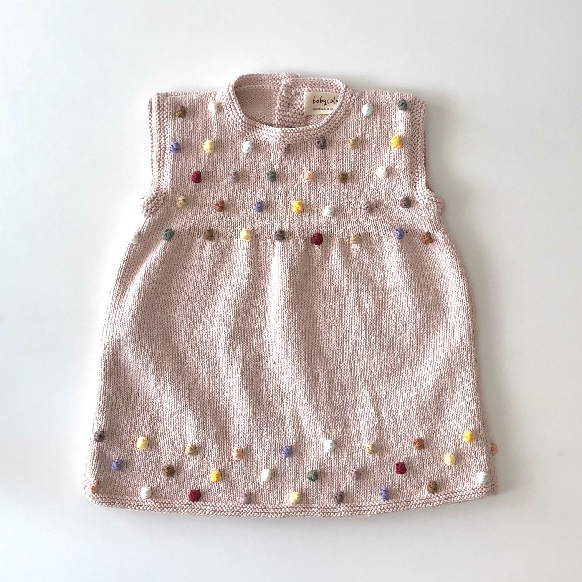 Popcorn Dress, Powder pink × Rainbow popcorns