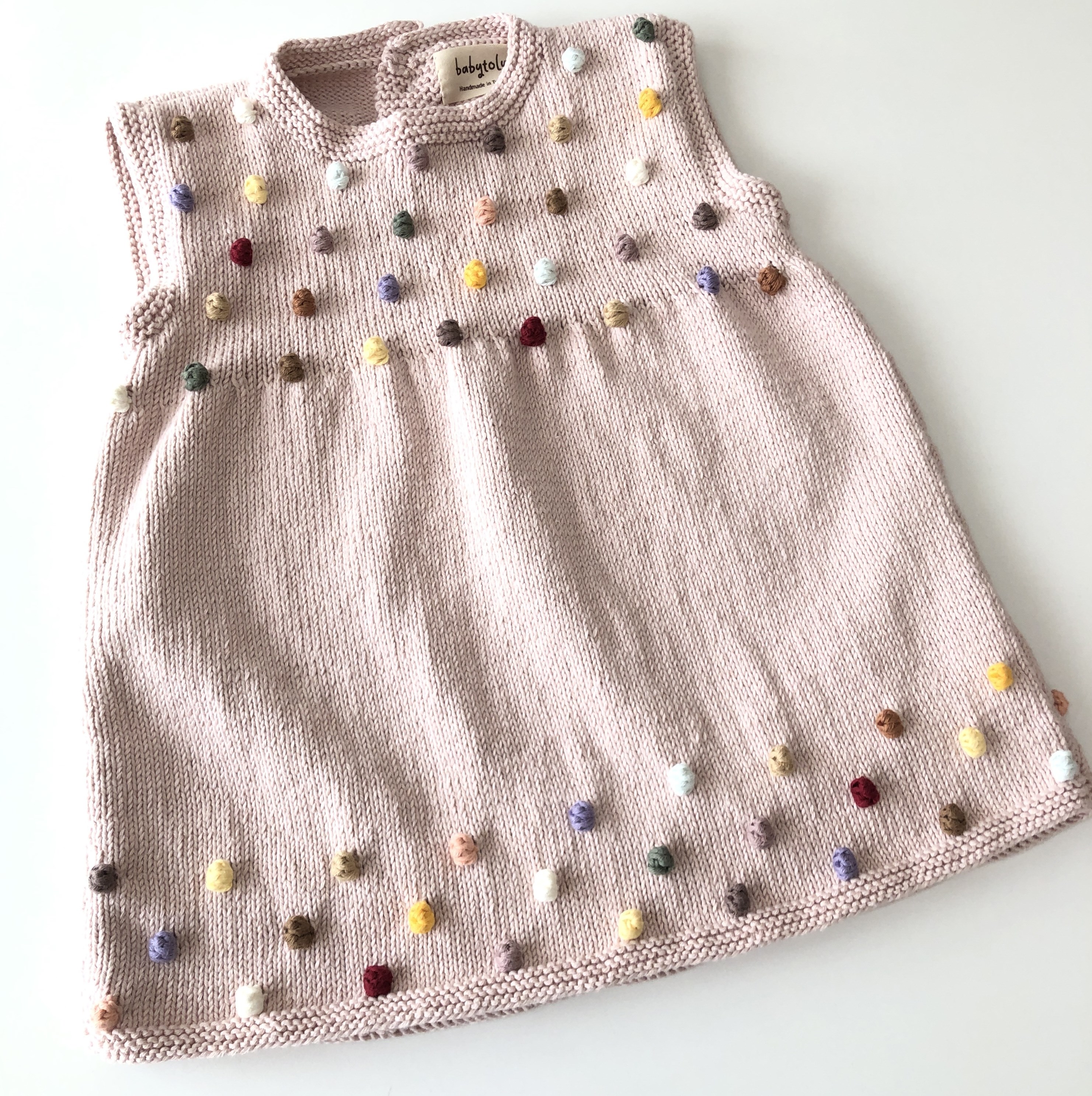 Popcorn Dress, Powder pink × Rainbow popcorns