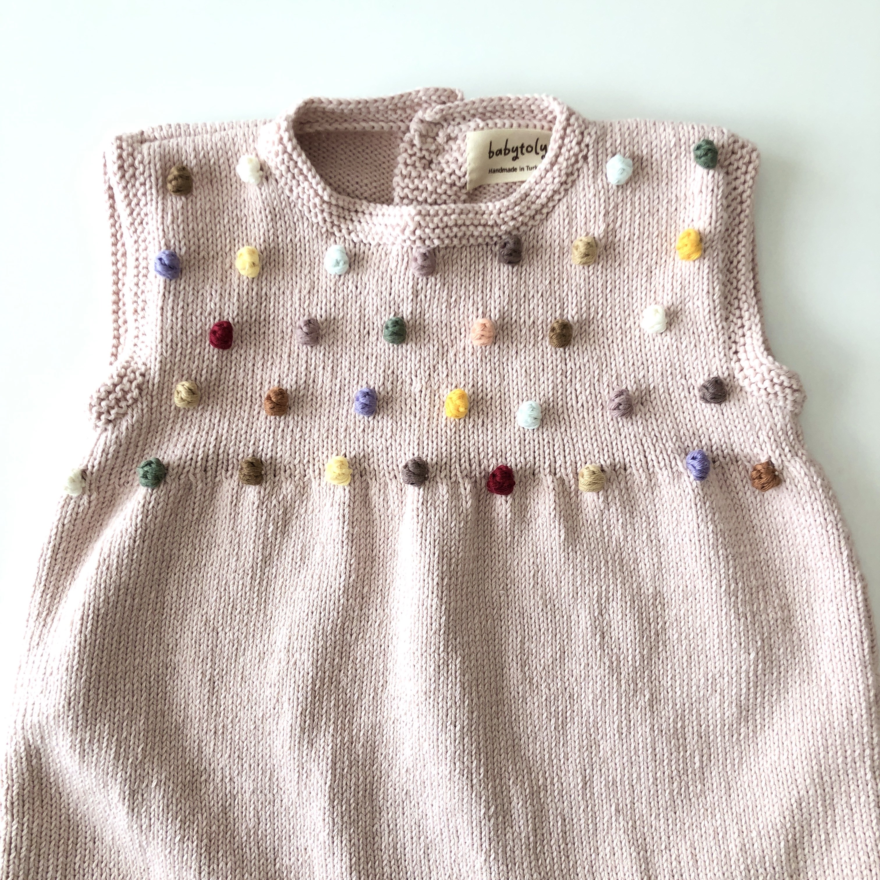 Popcorn Dress, Powder pink × Rainbow popcorns