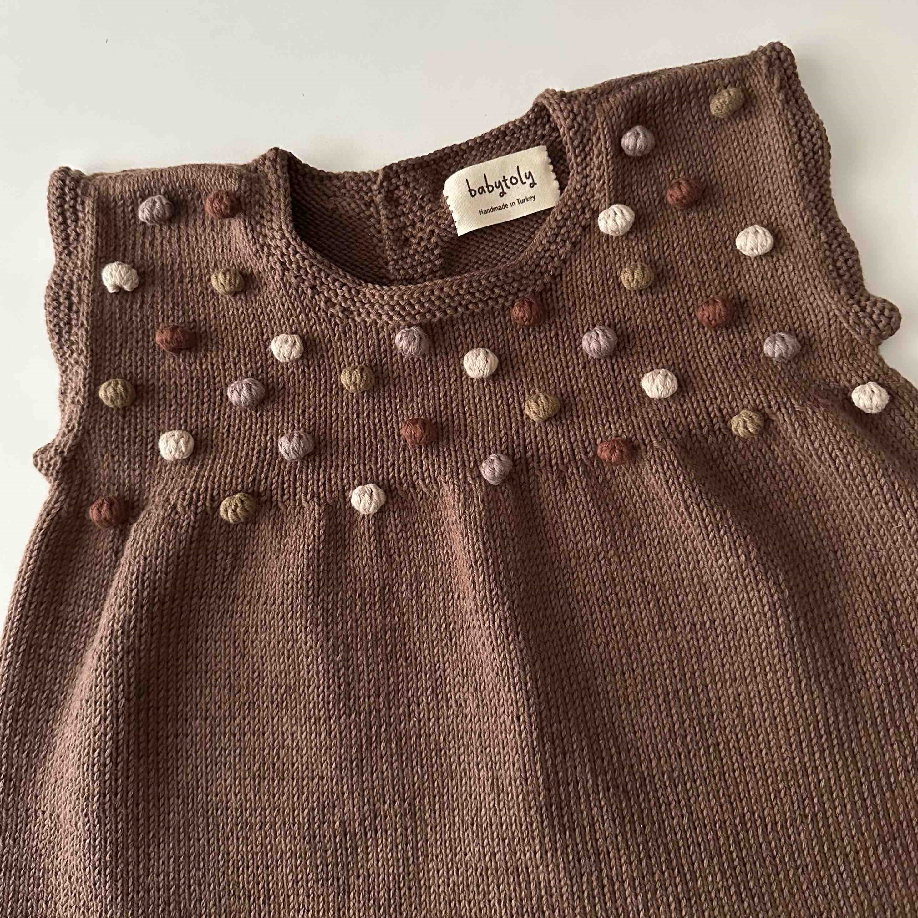 Popcorn Dress, Walnut × Rainbow popcorns