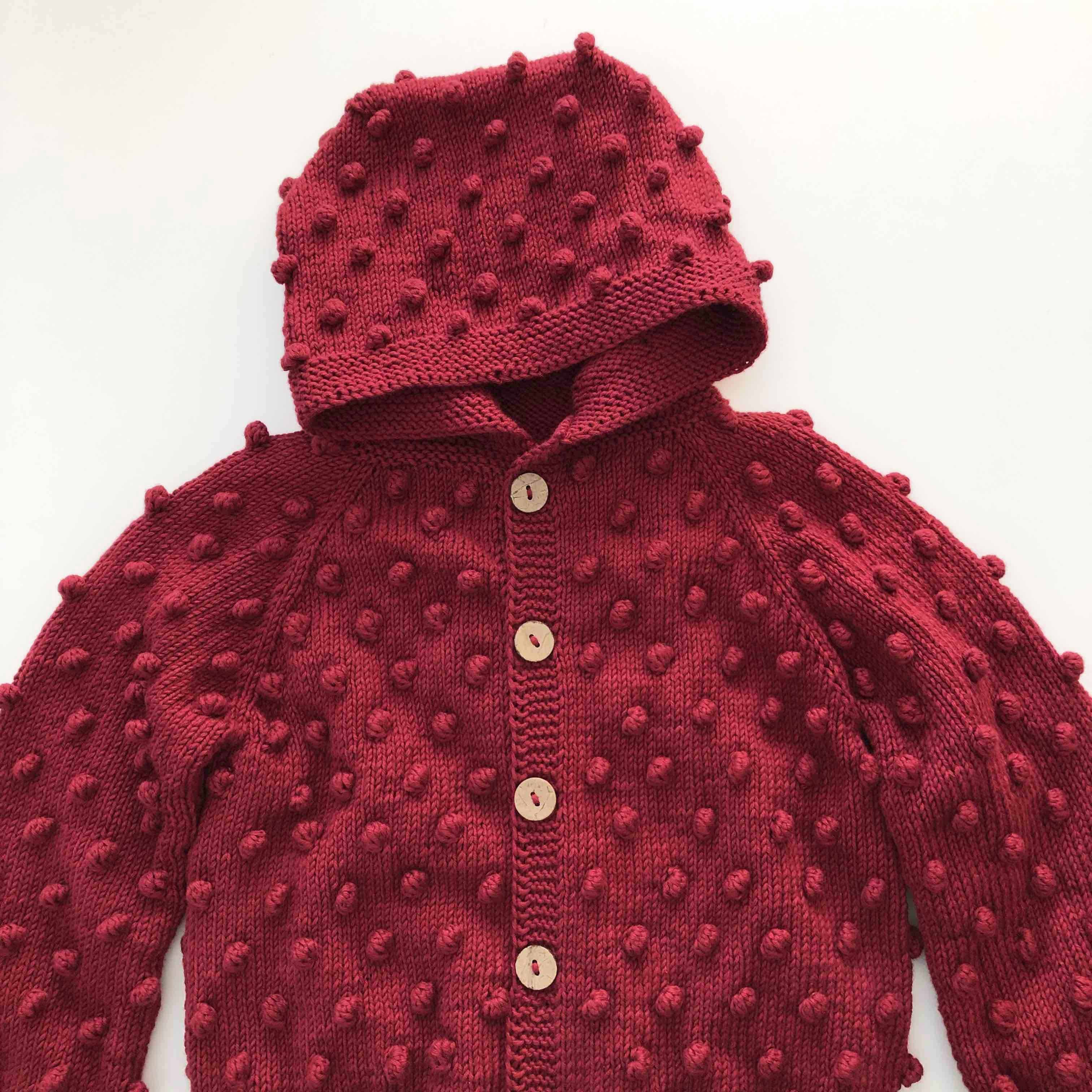 Popcorn Hoodie Cardigan, Deep red