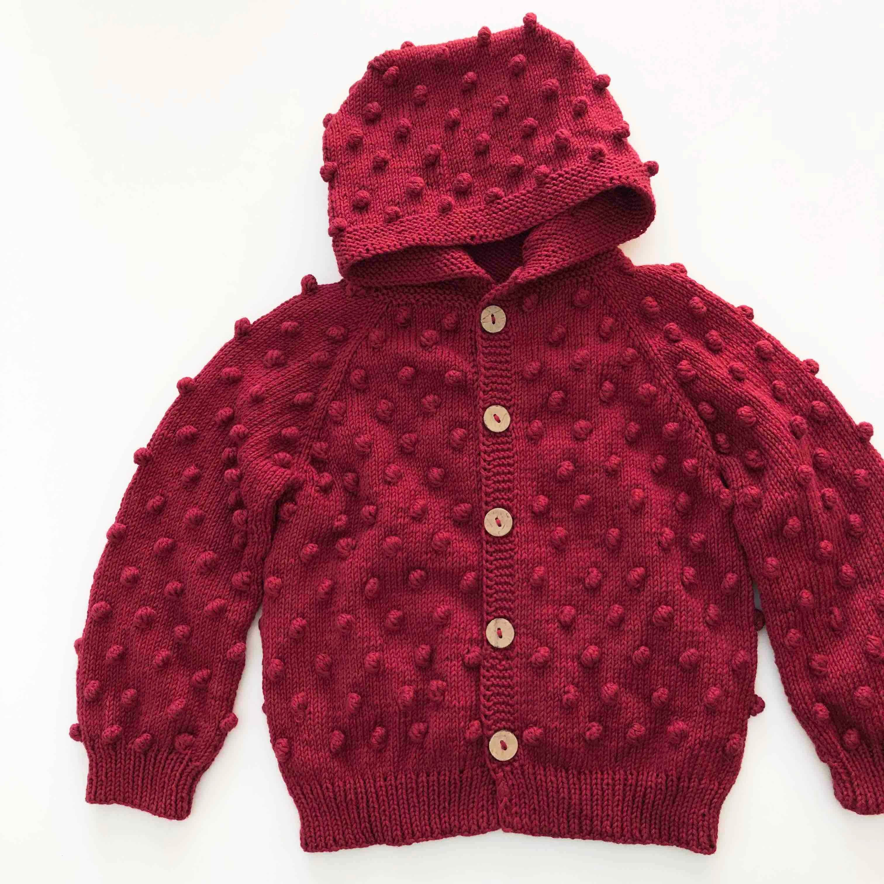 Popcorn Hoodie Cardigan, Deep red