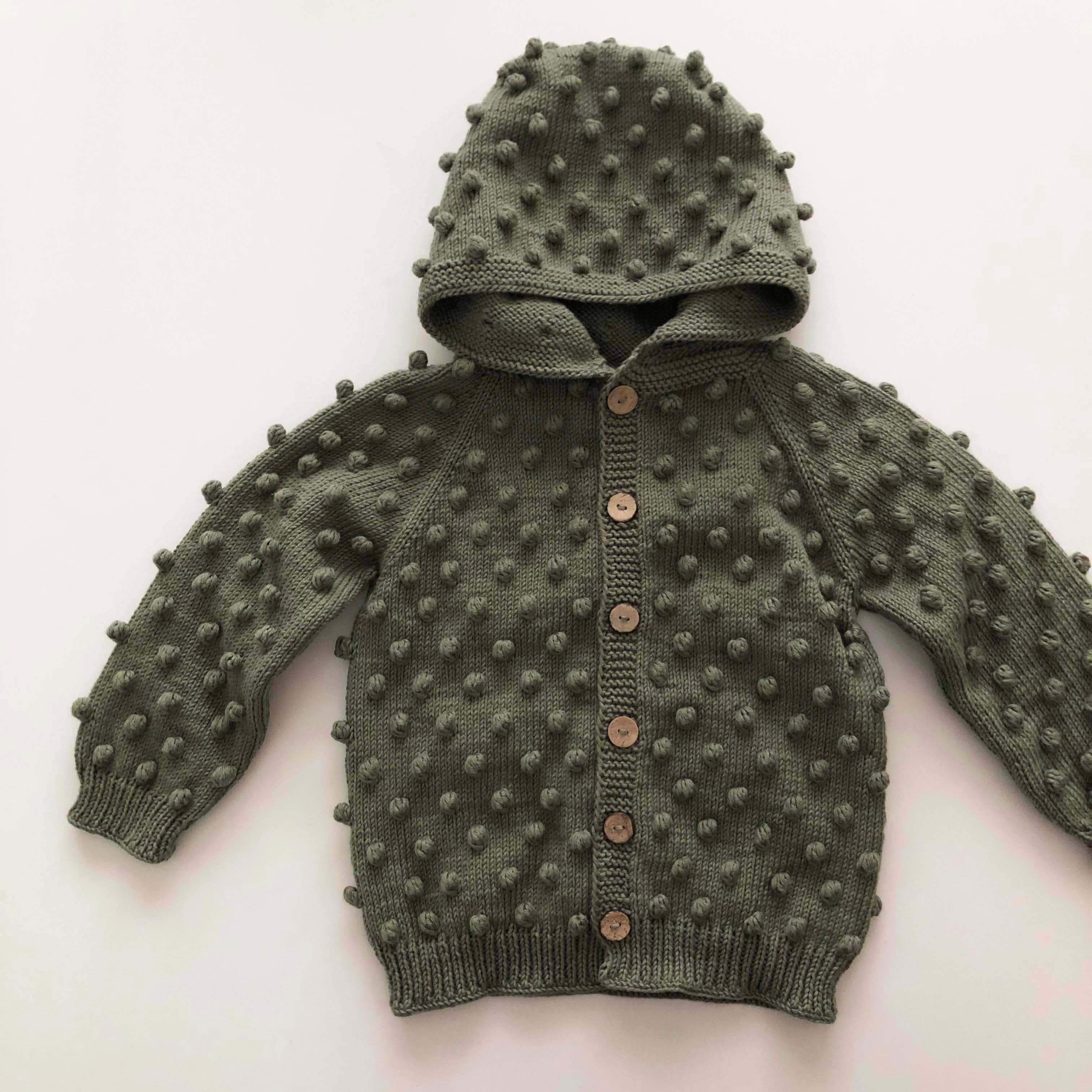 Popcorn Hoodie Cardigan, Sage
