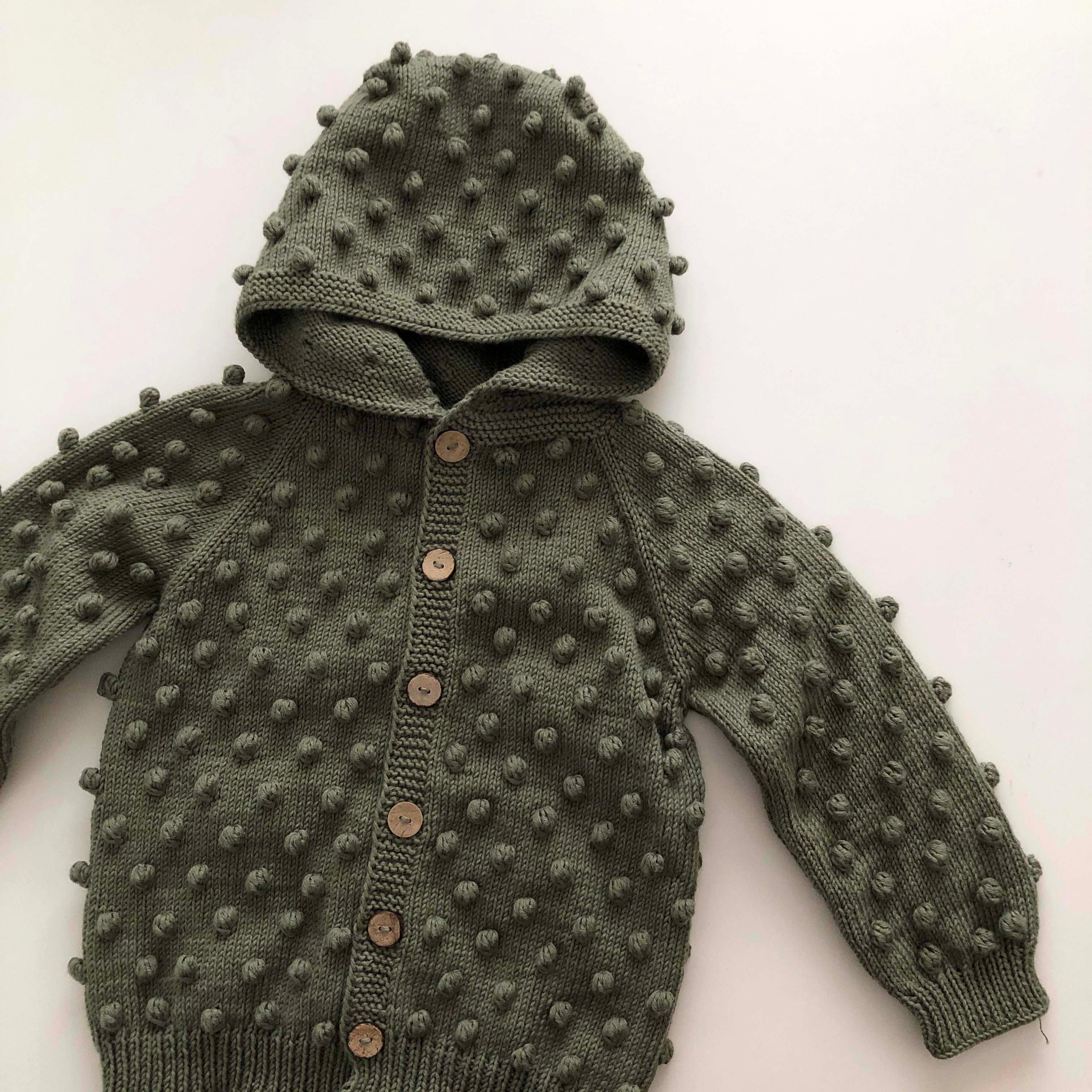 Popcorn Hoodie Cardigan, Sage