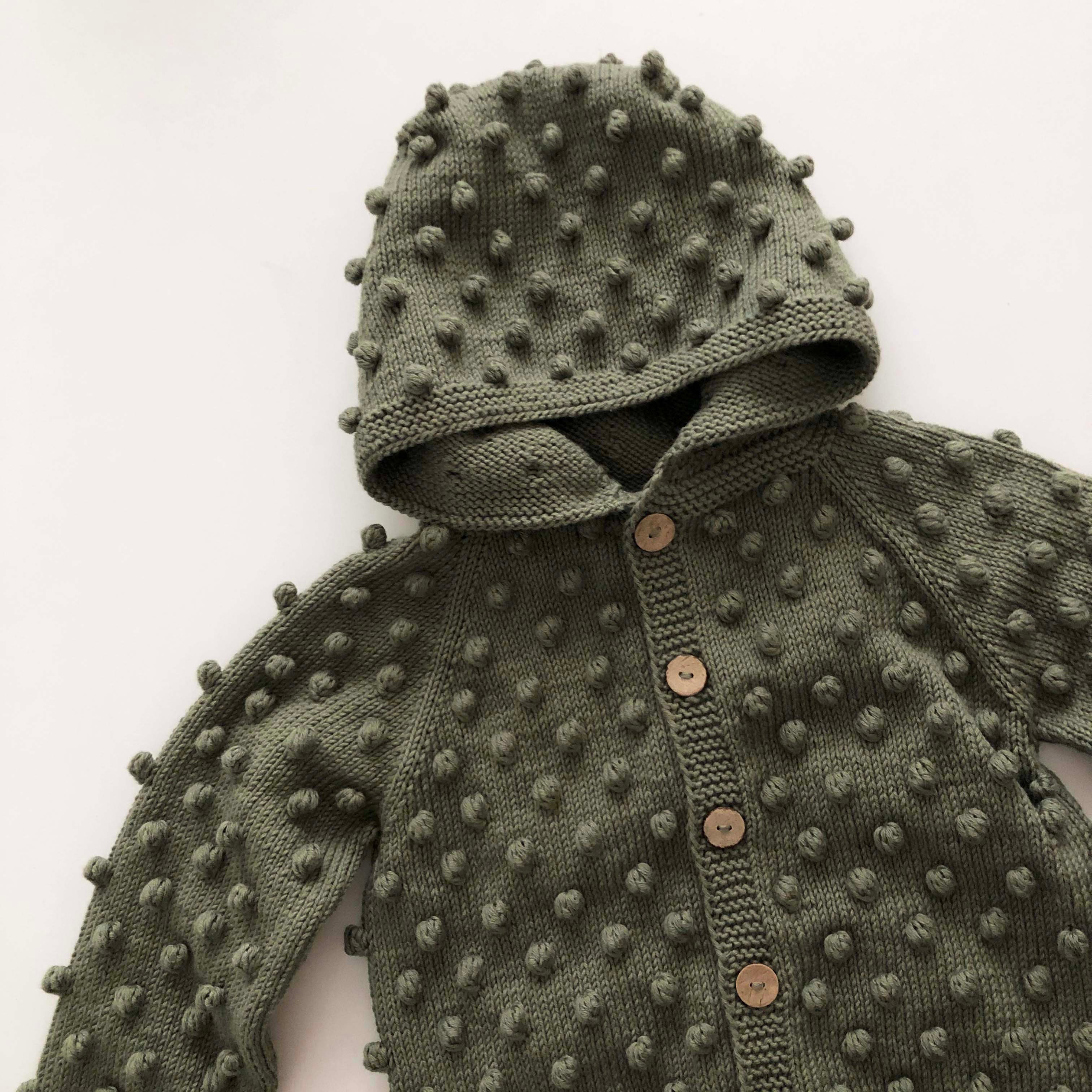 Popcorn Hoodie Cardigan, Sage