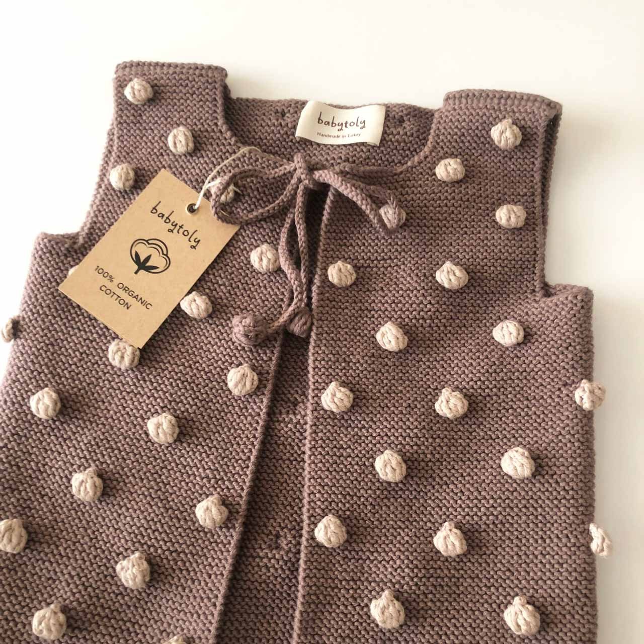 Popcorn Vest, Mink×beige popcorns