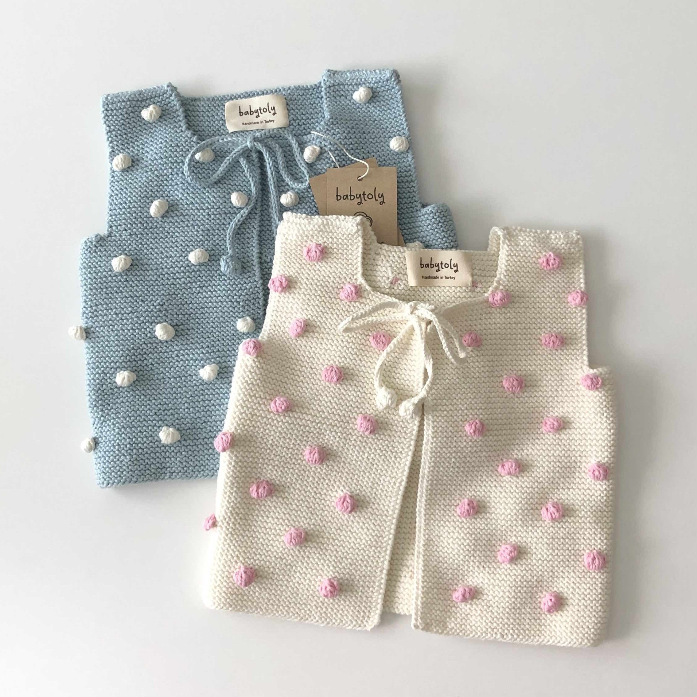 Popcorn Vest, Snow×Candy pink popcorns