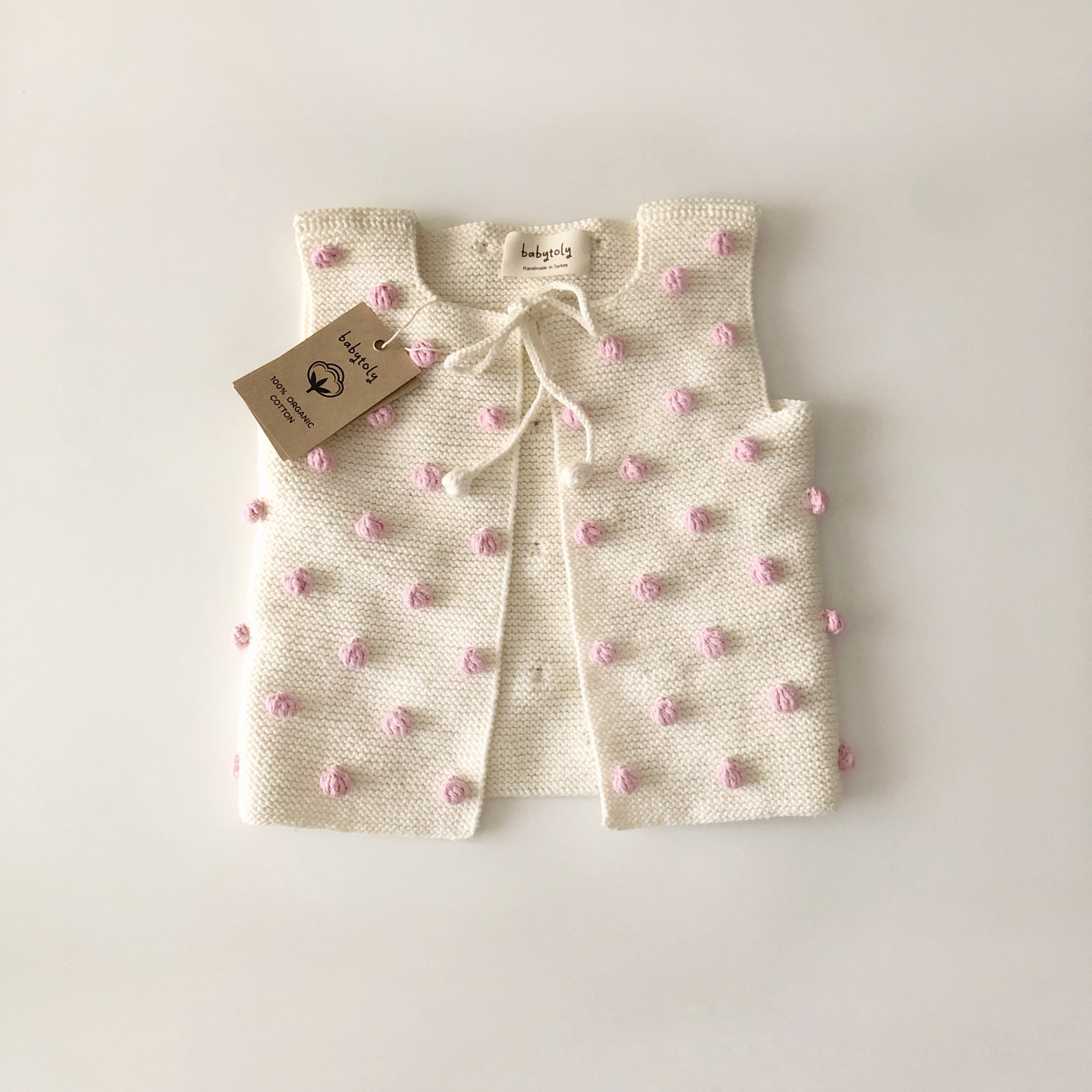 Popcorn Vest, Snow×Candy pink popcorns