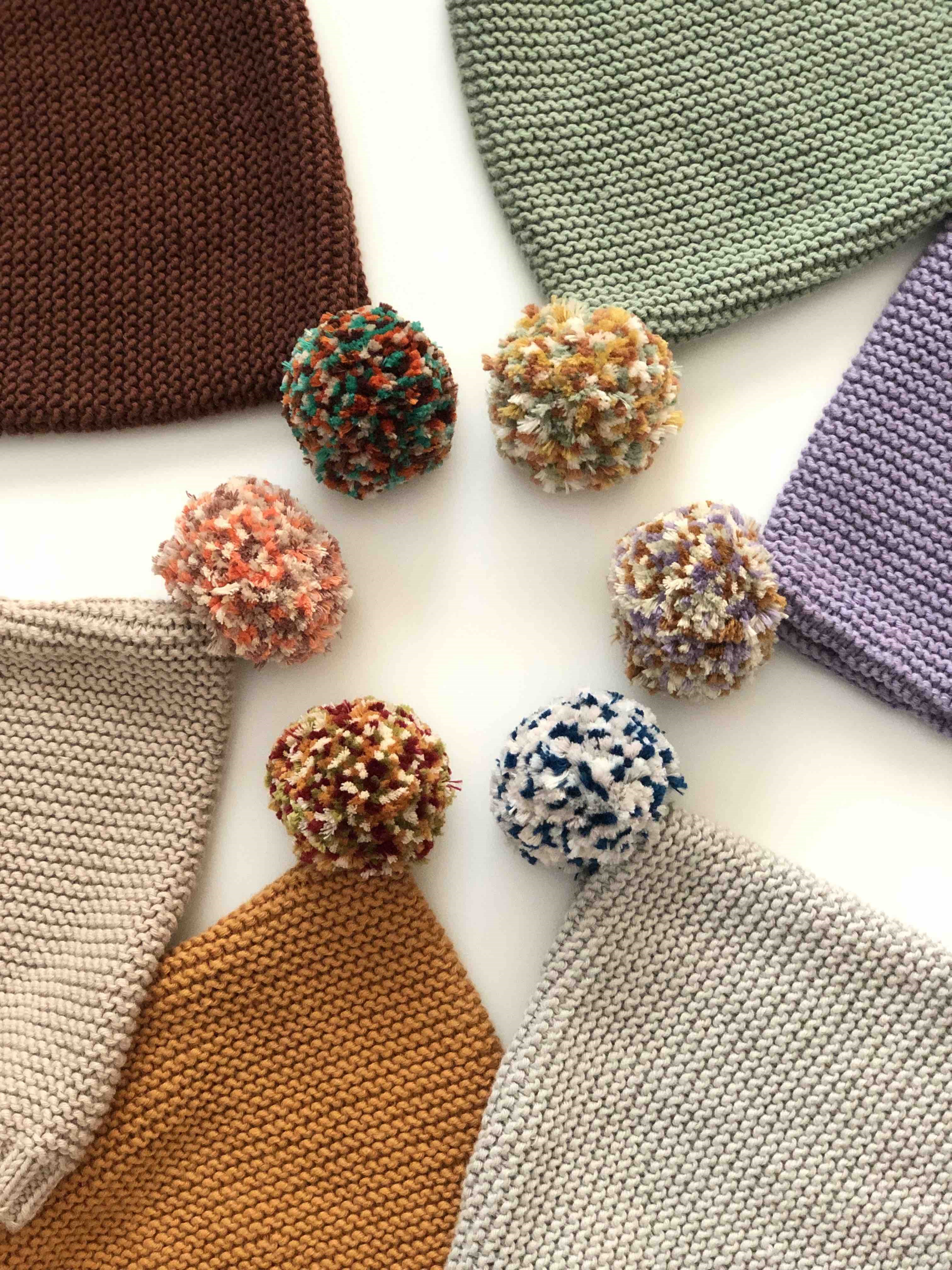 Rainbow Pompom Bonnet, Custom Color