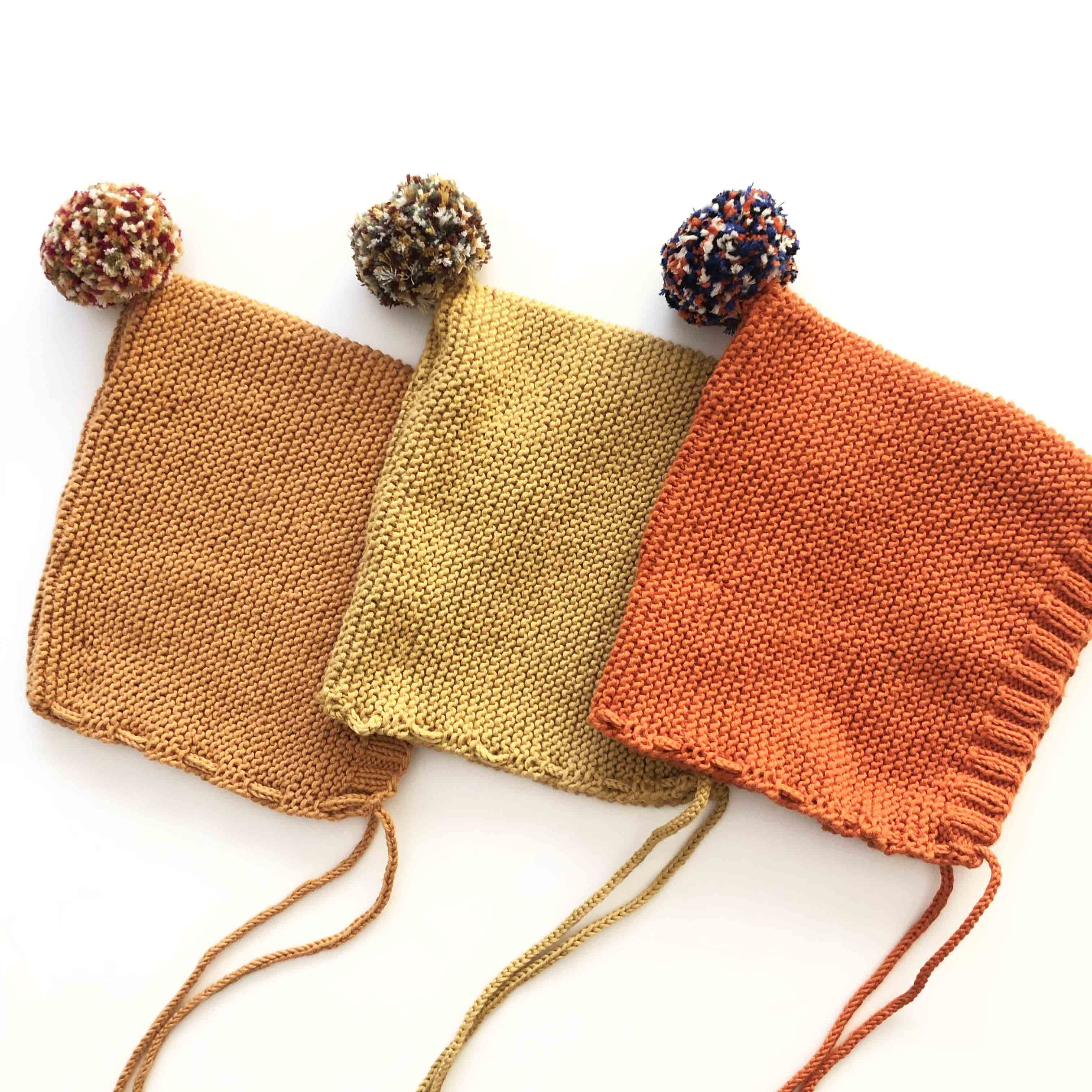 Rainbow Pompom Bonnet, Golden brown