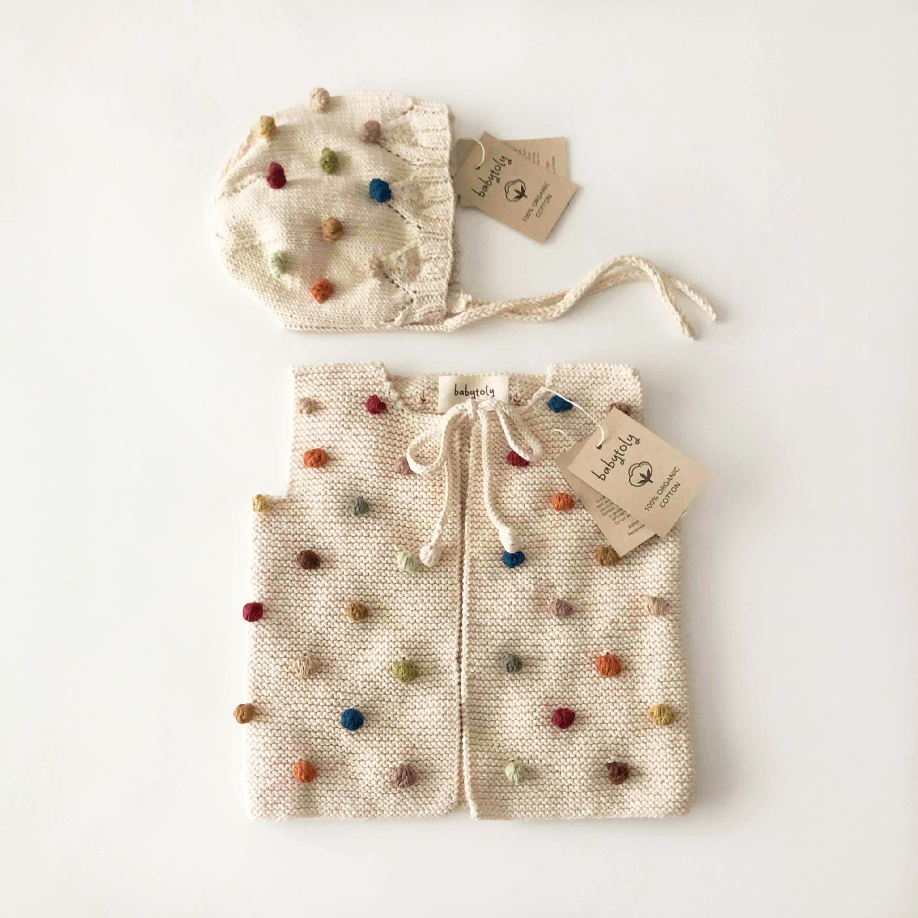 Rainbow Popcorn Bonnet, Natural