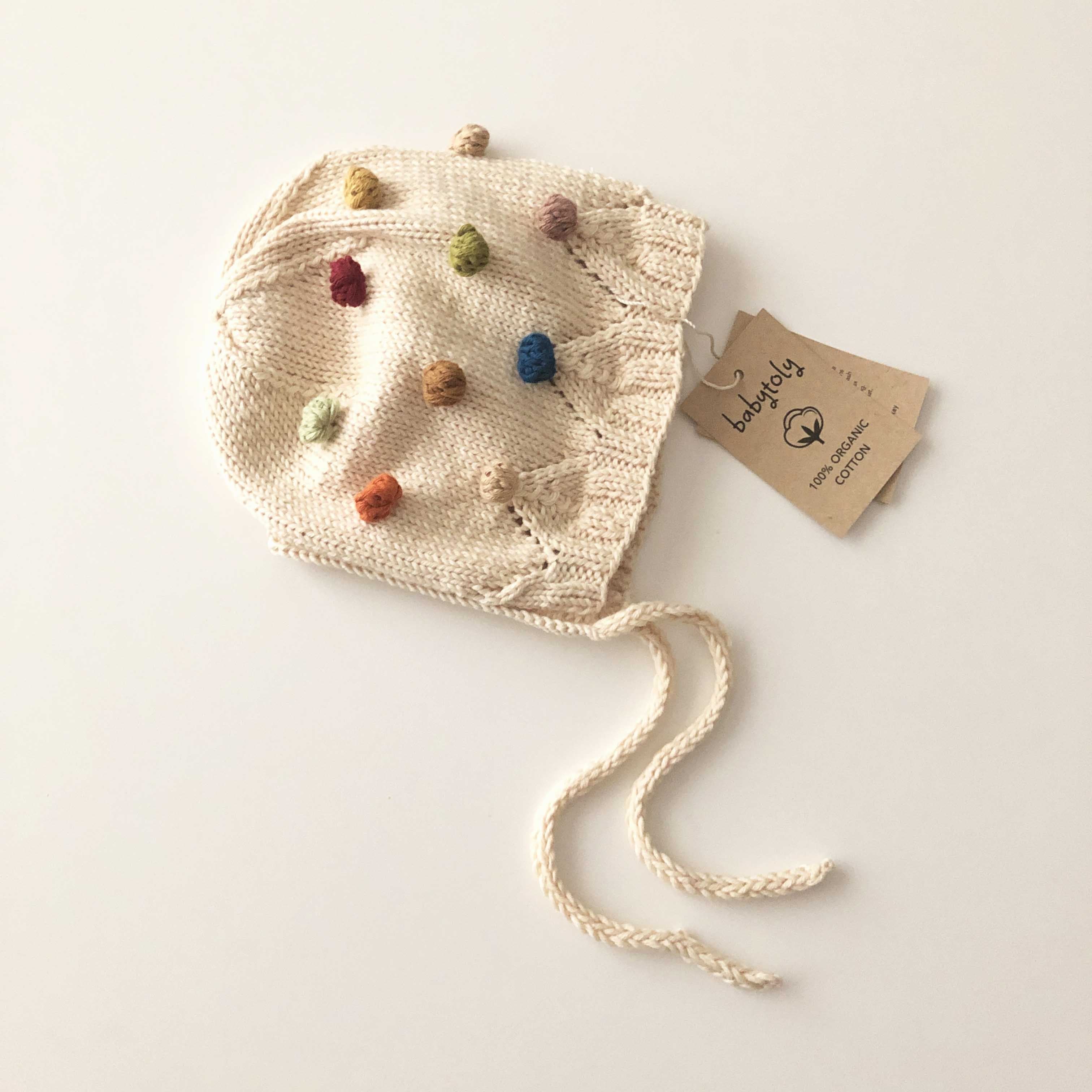 Rainbow Popcorn Bonnet, Natural
