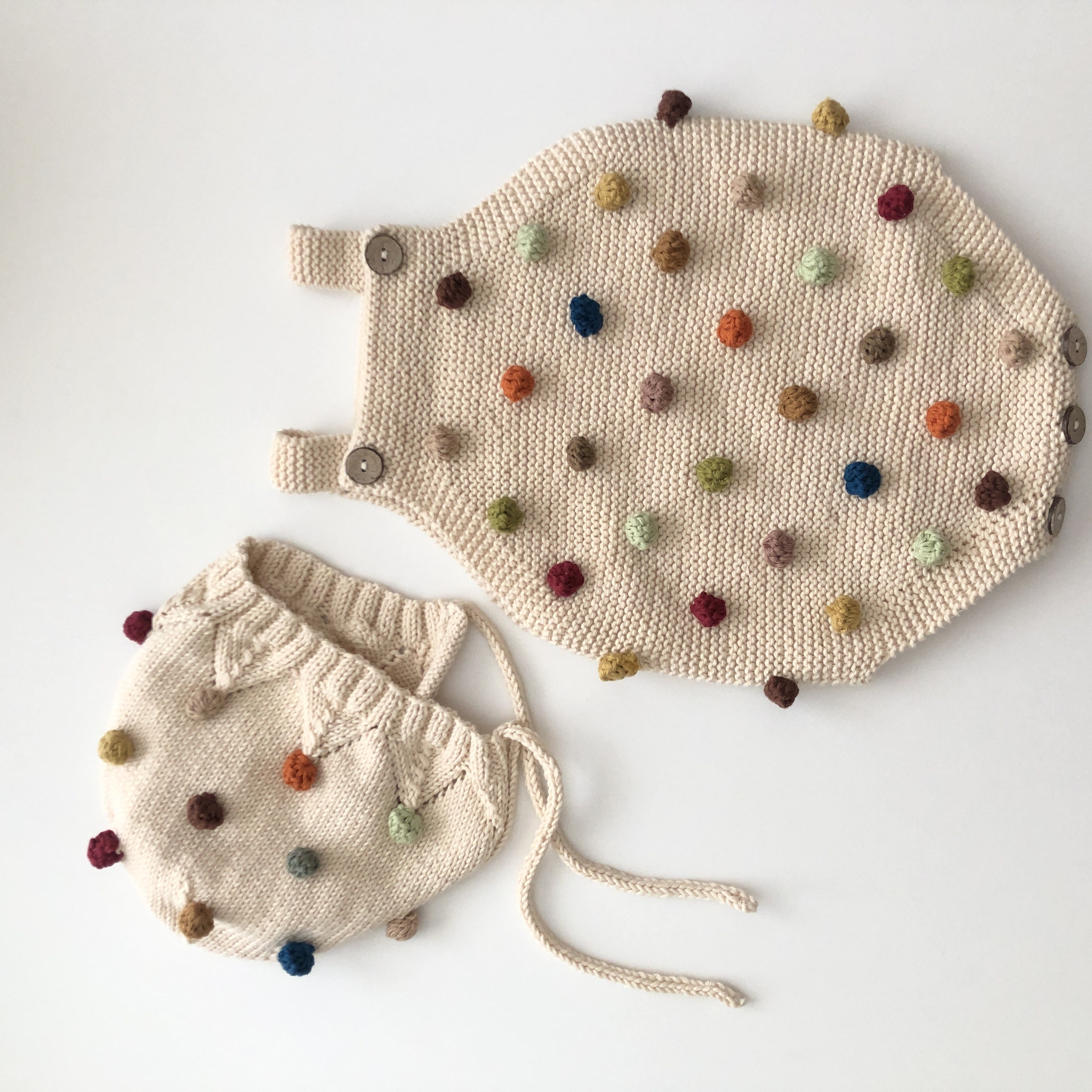 Rainbow Popcorn Romper & Bonnet Set, Natural