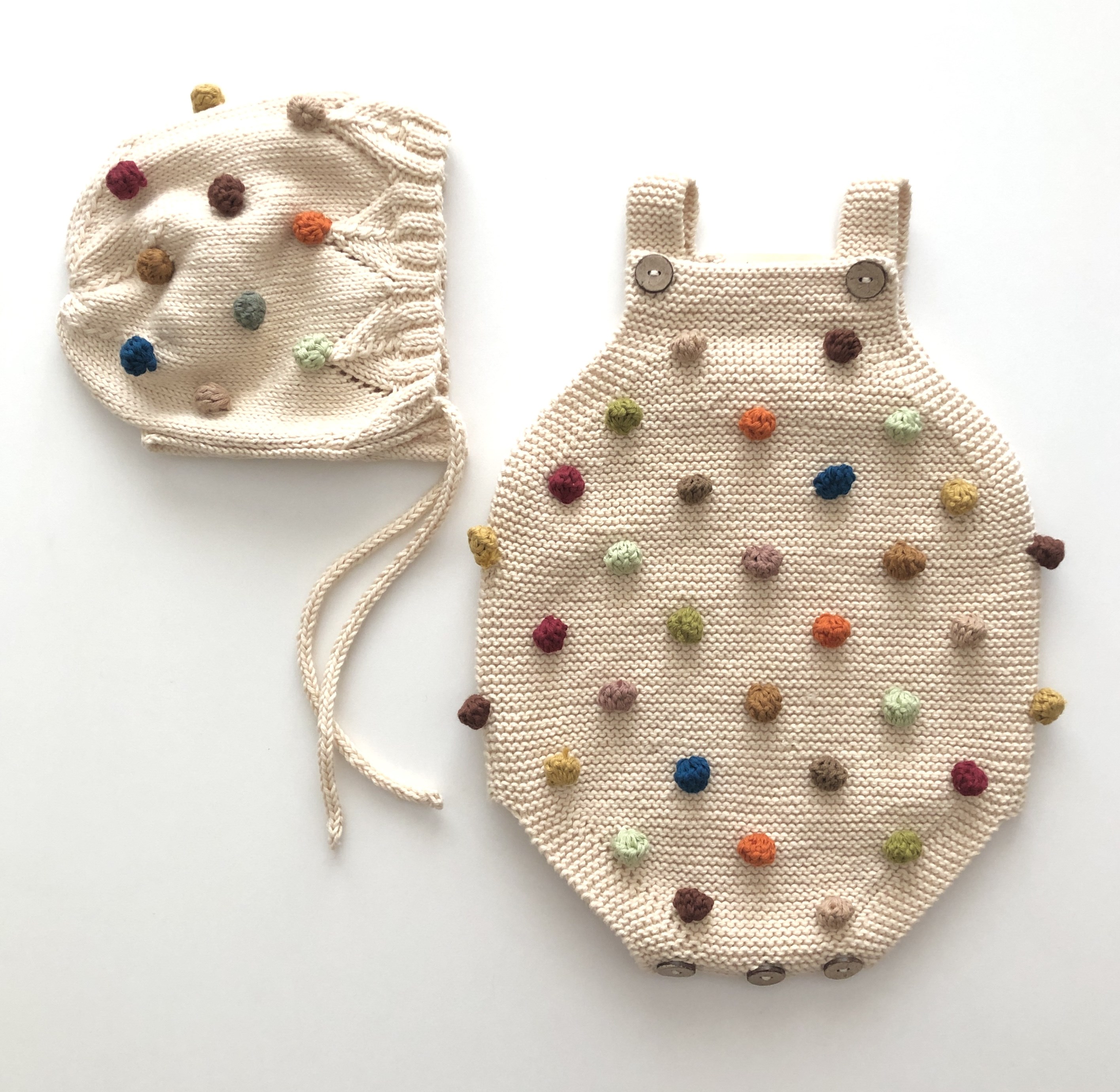 Rainbow Popcorn Romper & Bonnet Set, Natural