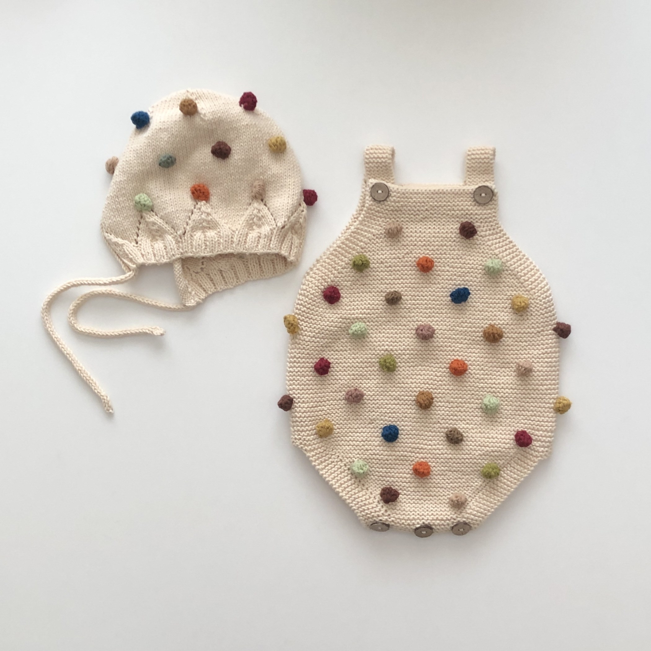 Rainbow Popcorn Romper & Bonnet Set, Natural