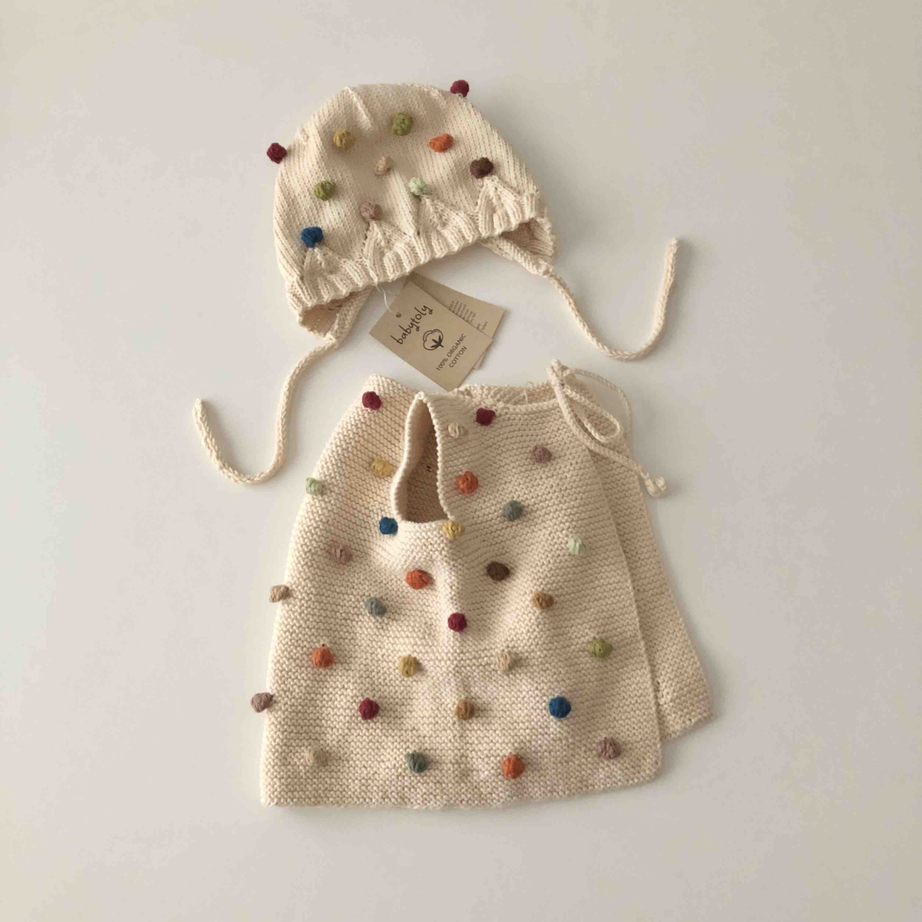 Rainbow Popcorn Vest & Bonnet Set, Natural