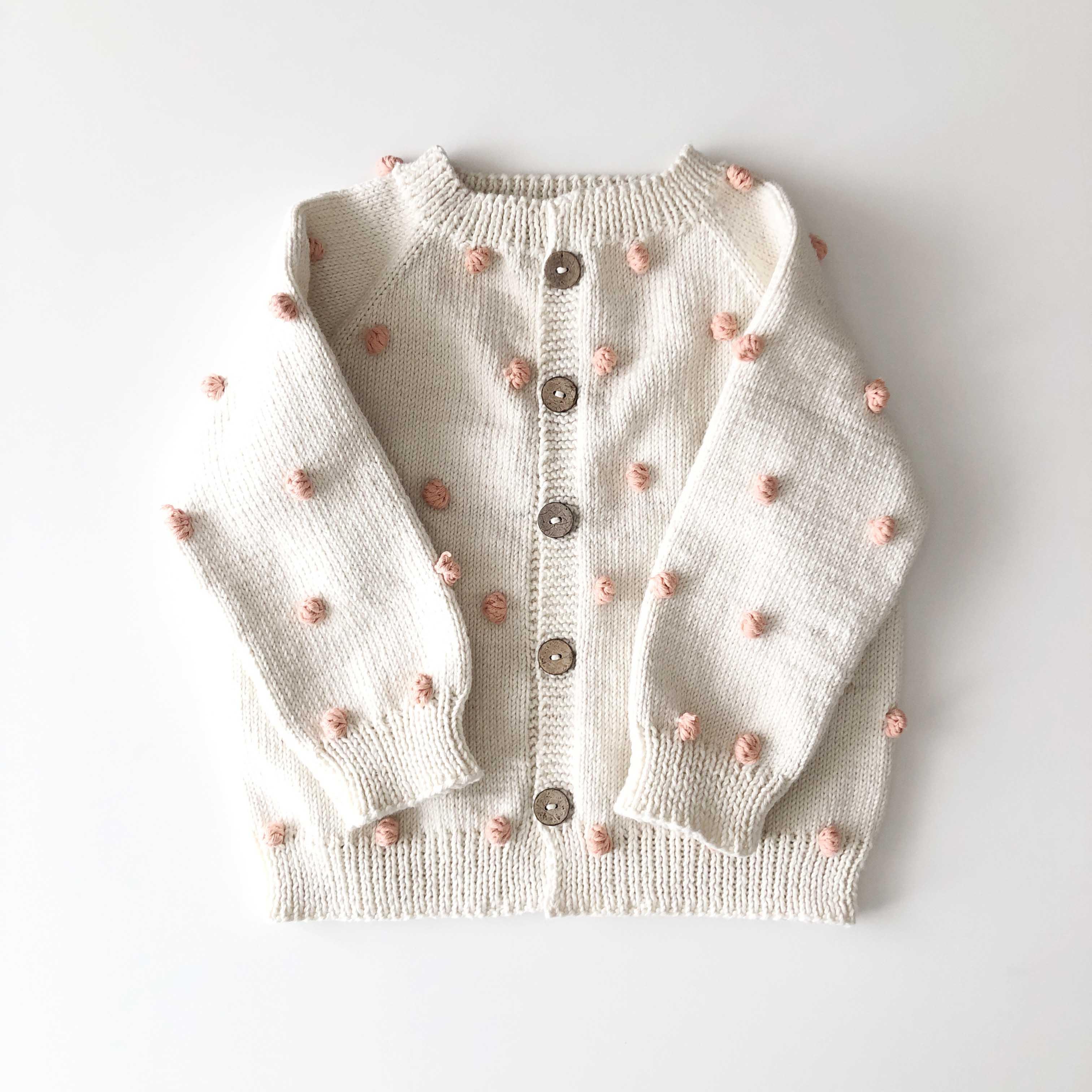 Rainbowpopcorn Cardigan, Snow base × papaya popcorns
