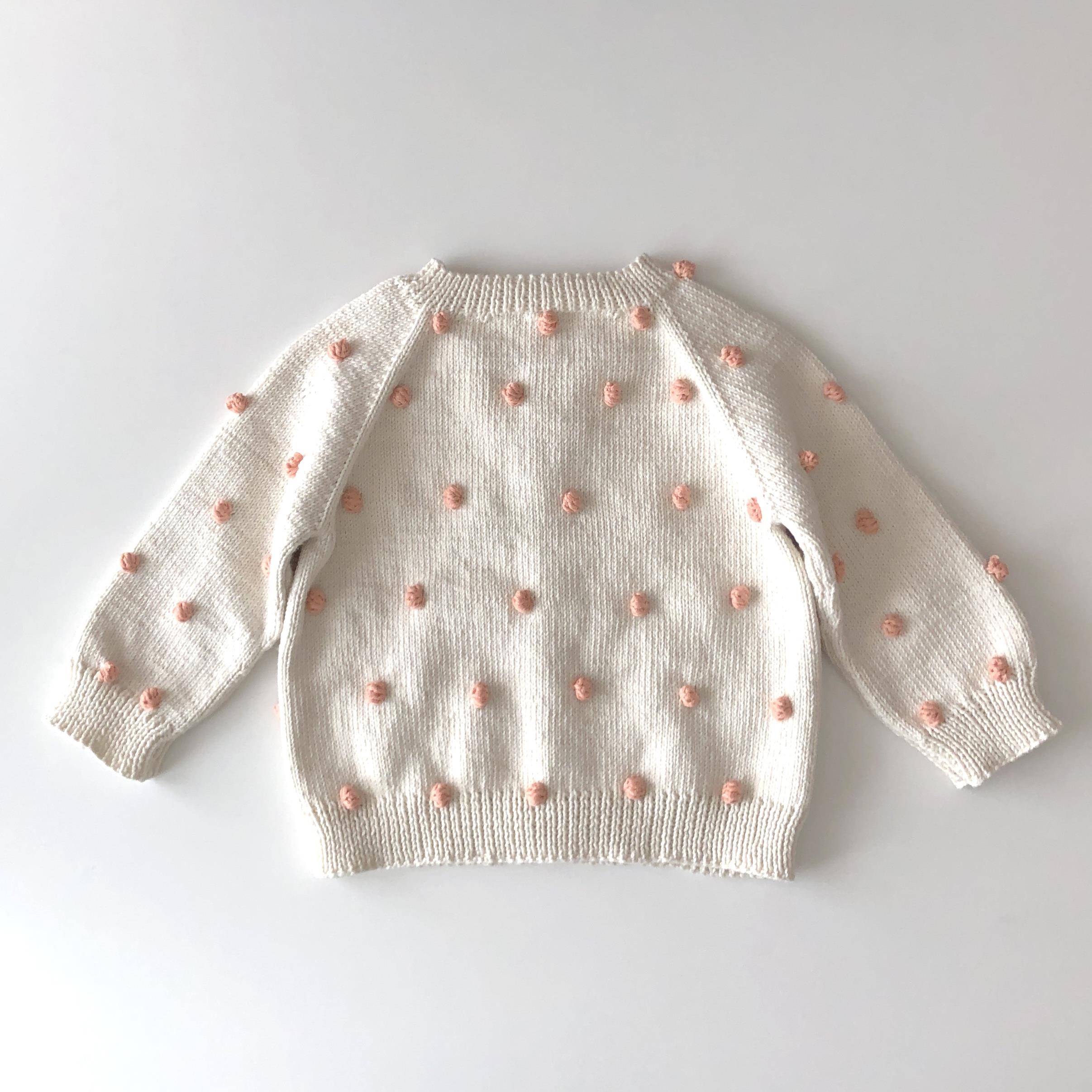 Rainbowpopcorn Cardigan, Snow base × papaya popcorns