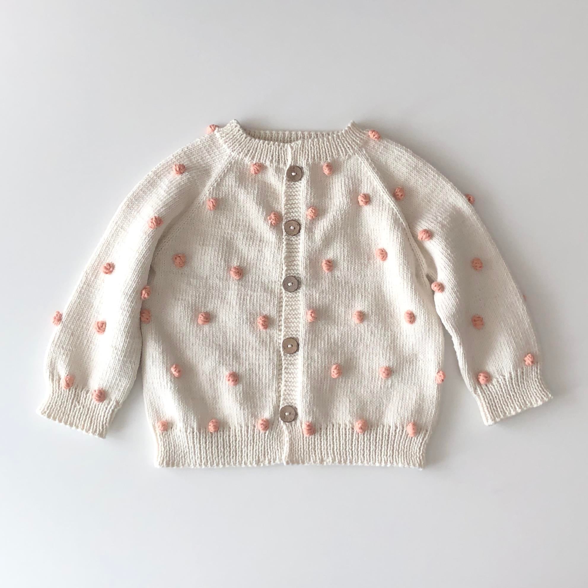 Rainbowpopcorn Cardigan, Snow base × papaya popcorns