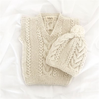 Baby Alpaca Cable Vest & Beanie Set - 100% Baby Alpaca