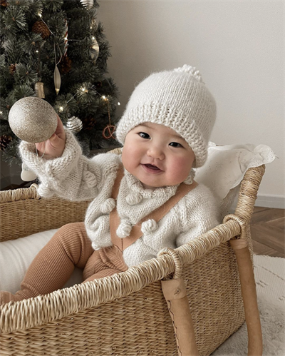 Baby Alpaca Popcorn Sweater & Beanie Set, Natural