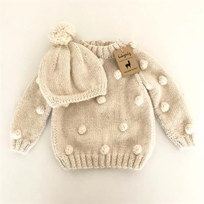 Baby Alpaca Popcorn Sweater & Beanie Set, Natural