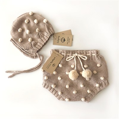 Blossom Popcorn Bonnet, Beige × natural popcorns