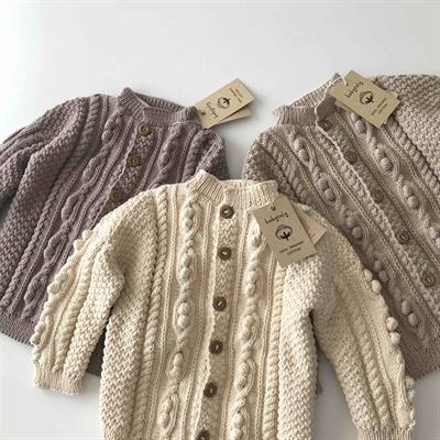 Cable Popcorn Cardigan, Beige