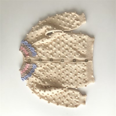 Camille Collar Cardigan, Natural base × Periwinkle Collar