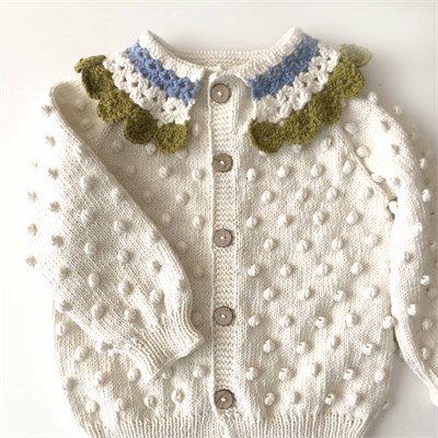 Camille Collar Cardigan, Snow base × Olive Collar