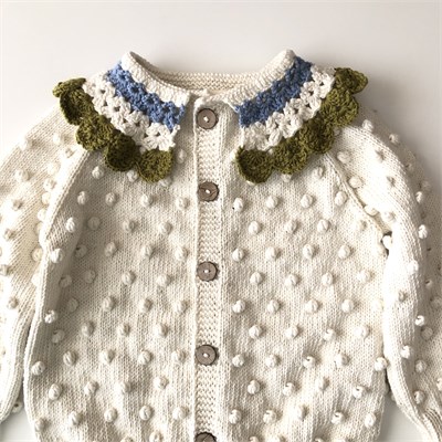 Camille Collar Cardigan, Snow base × Olive Collar