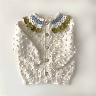 Camille Collar Cardigan, Snow base × Olive Collar