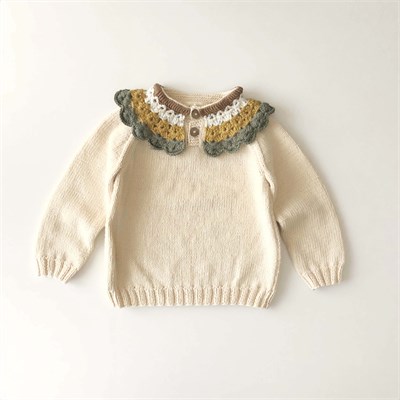 Camille Collar Sweater, Natural×Sage Collar