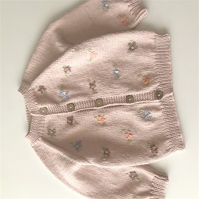 Floral Cardigan, Powder Pink base | brown, pink flowers