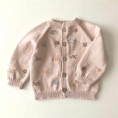 Floral Cardigan, Powder Pink base | brown, pink flowers