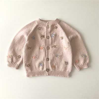 Floral Cardigan, Powder Pink base | brown, pink flowers