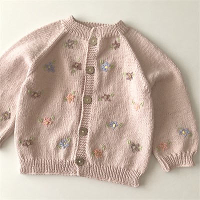 Floral Cardigan, Powder Pink base | brown, pink flowers