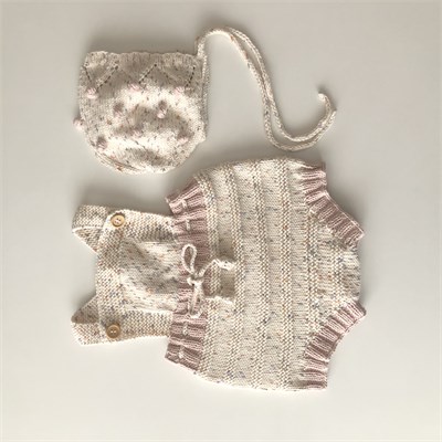 Macaron Romper & Blossom Popcorn Bonnet Set, Citrus × Powder pink