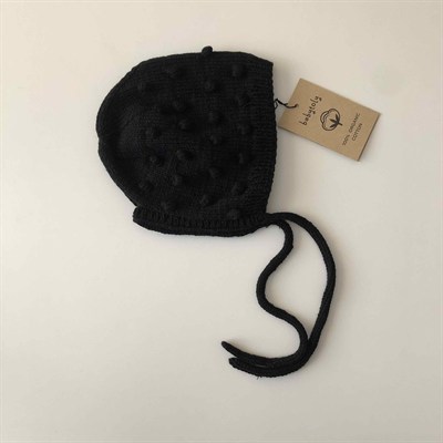 Popcorn Cardigan × Bonnet Set, Black
