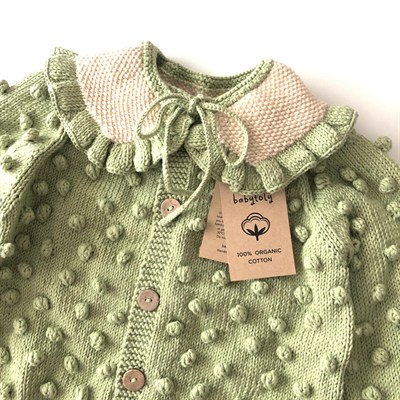 Popcorn Cardigan × Collar Set, Pistachio