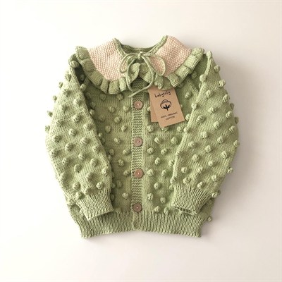 Popcorn Cardigan × Collar Set, Pistachio
