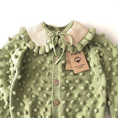 Popcorn Cardigan × Collar Set, Pistachio