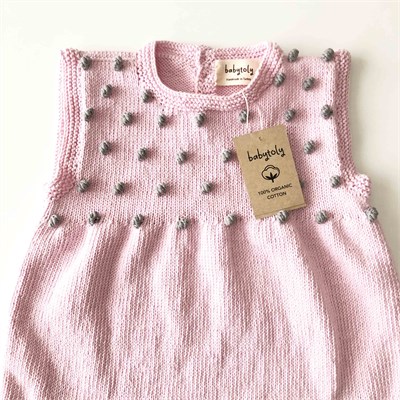 Popcorn Dress, Pastel pink × Pigeon popcorns