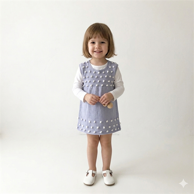 Popcorn Dress, Periwinkle × Snow popcorns