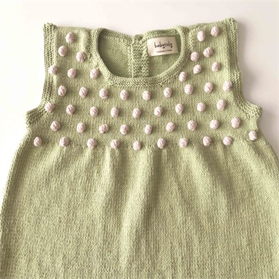 Popcorn Dress, Pistachio × Powder pink popcorns